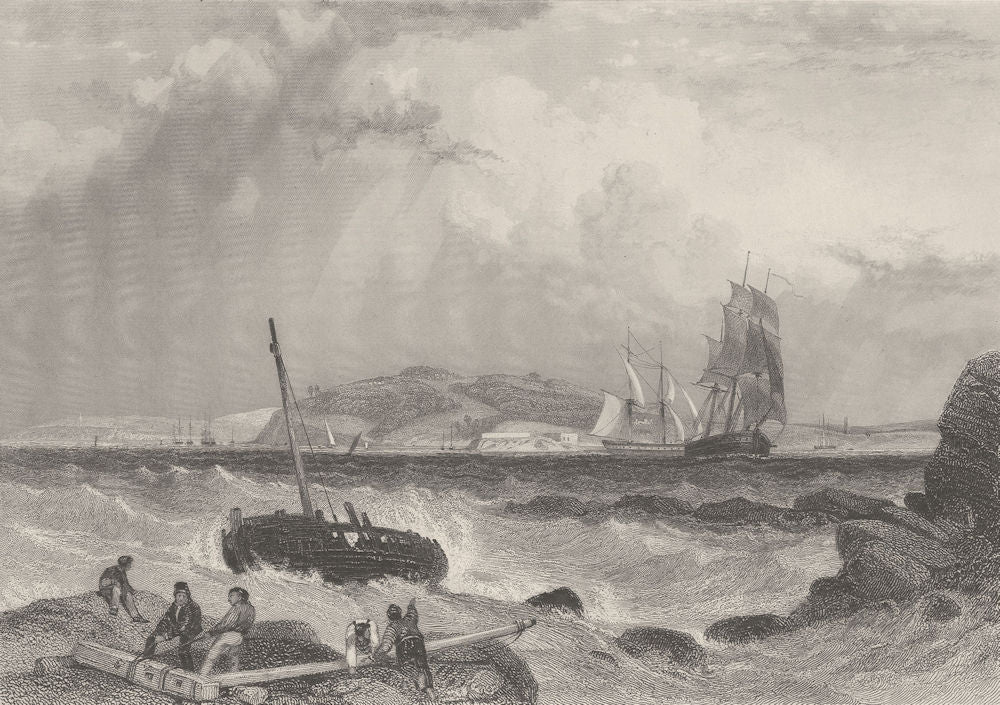 Mount Edgcumbe, Plymouth, Devon. FINDEN 1842 old antique vintage print picture